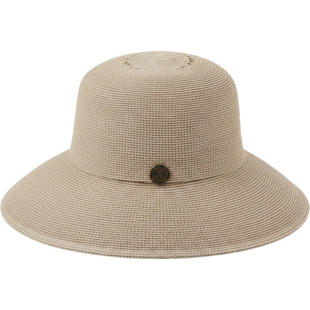 Shihreen Womens Tan Knit Sun Hat Wide Brim Straw Style Summer Beach Hat OS